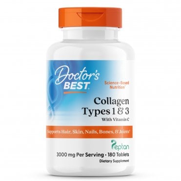 Doctors Best Collagen Types 1 and 3 with Peptan Vitamin C - 180 x 3000mg Tablets