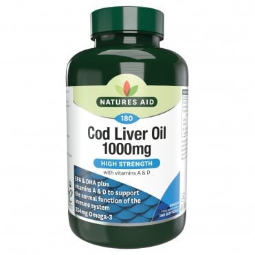Natures Aid Cod Liver Oil - Omega 3 - 180 x 1000mg Softgels