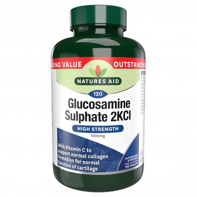 Natures Aid High Strength Glucosamine Sulphate 2KCI - 120 x 1000mg Tablets