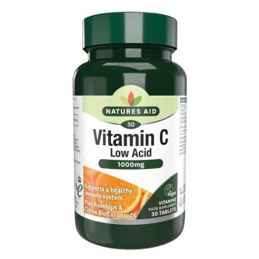 Natures Aid Low Acid Vitamin C - Rosehips - 30 x 1000mg Tablets