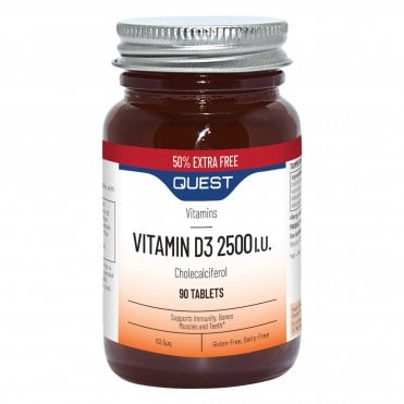 Quest Vitamin D3 2500 IU Cholecalciferol 50% Extra FREE - 60+30 Tablets