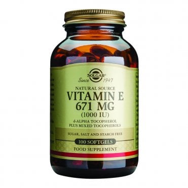 Solgar Vitamin E 671mg - D-Alpha Tocopherol - 100 x 1000 IU Softgels