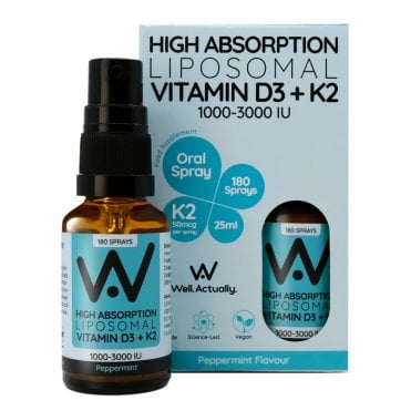 Well.Actually. Peppermint Liposomal Vitamin D3 + K2 2000 IU - 30ml Spray
